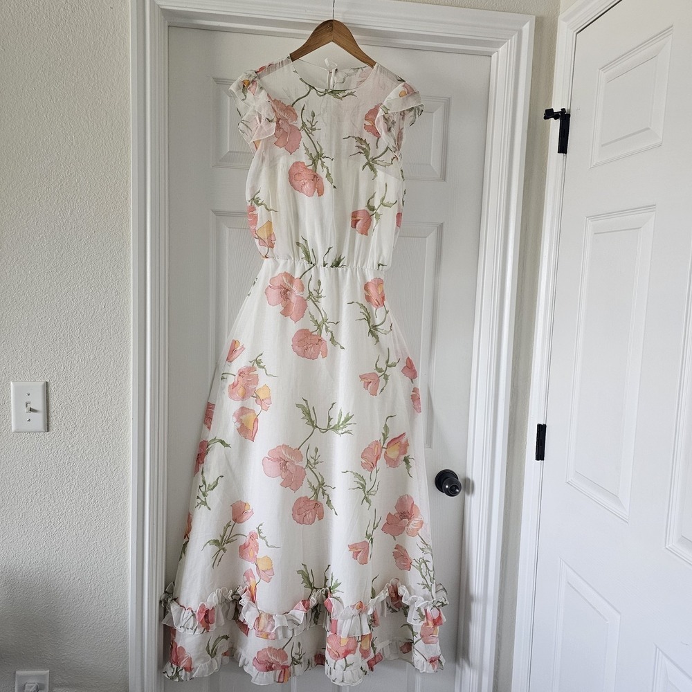1970s 70s Vintage Dessy Creations Illusion Bodice Maxi Dress Poppy Floral #14